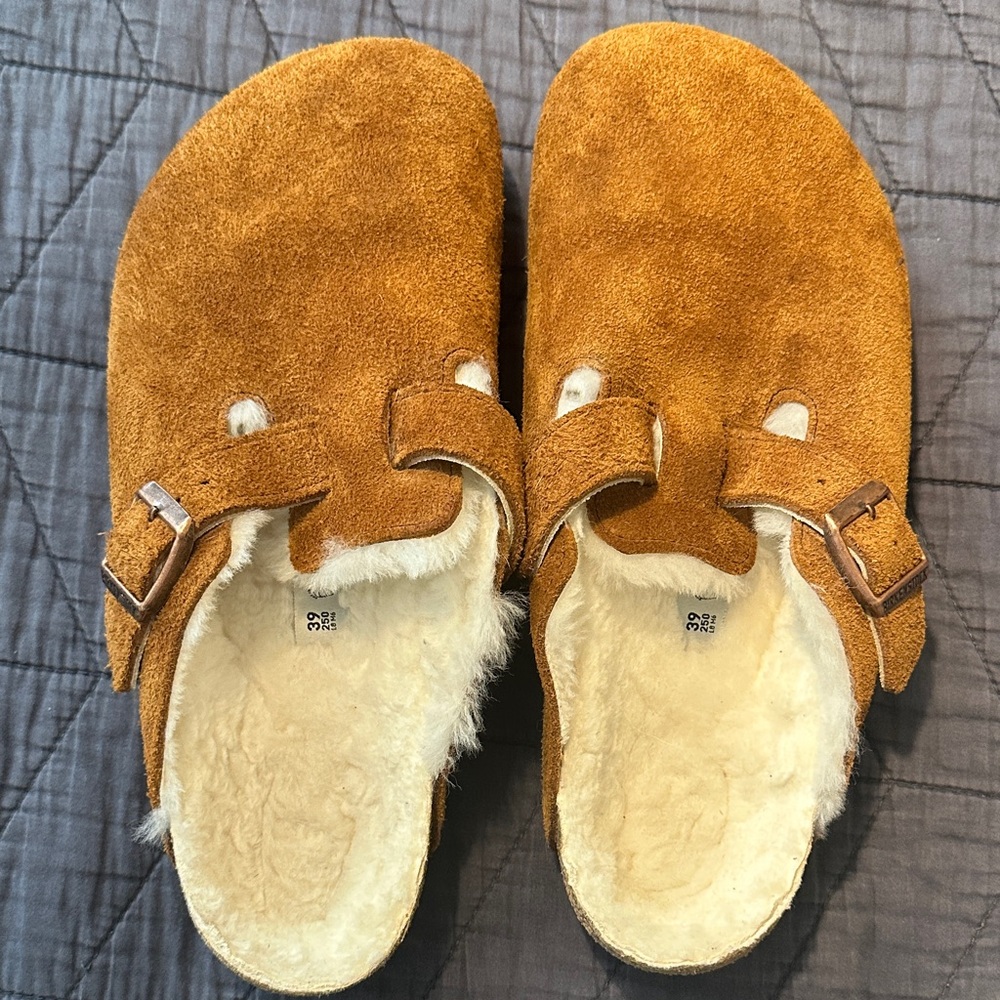 Birkenstock Tan Shearling Slippers